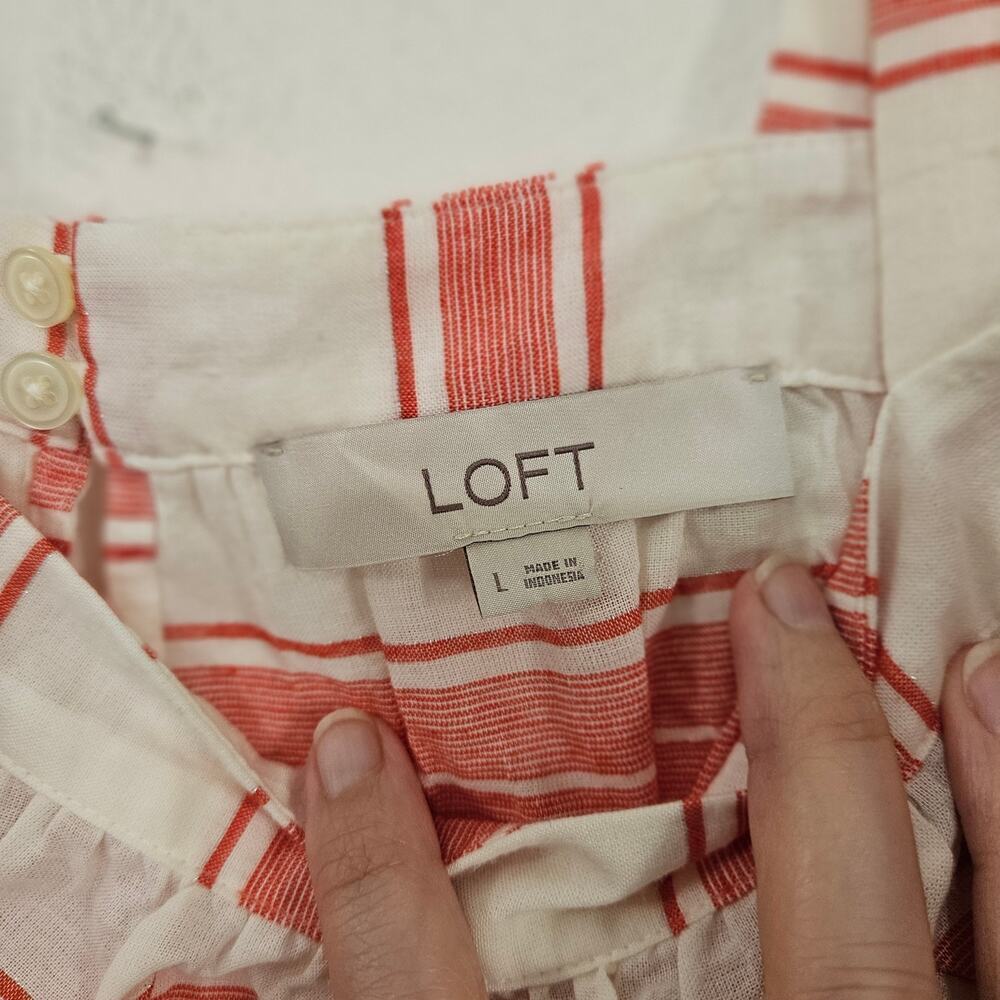 Loft Women's Red White Babydoll Tank Top Blouse Striped Sz Large Lightweight - Picture 6 of 7